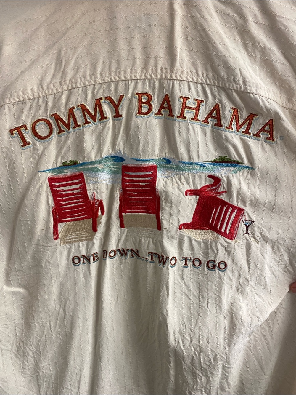 Tommy Bahama White Shirt with Red Beach Chair Embroidery